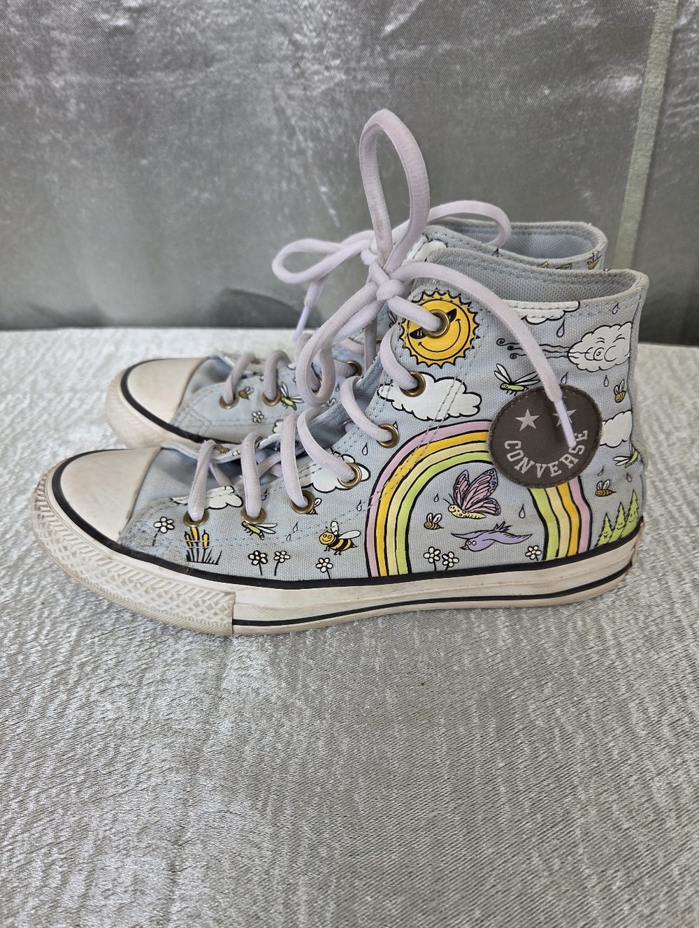 Converse Kids High-Top Sneakers - Light Blue with Pastel Rainbow